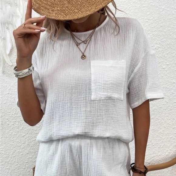 Lightweight linen-like breathable shorts & top outfit, never worn. ￼ - Picture 2 of 10